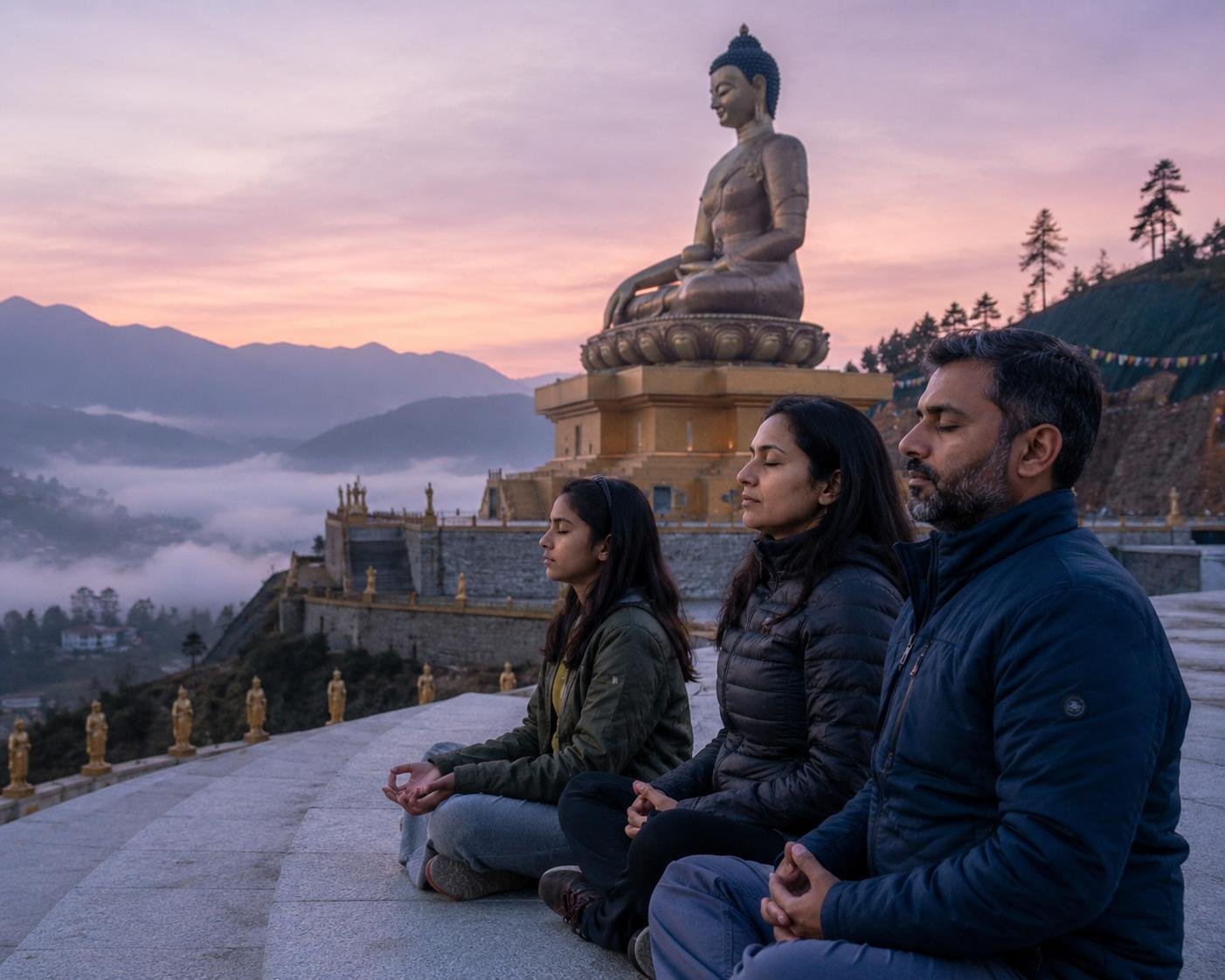 Bhutan travel guide — Thimphu Buddha Dordenma statue at dawn, Bhutan capital