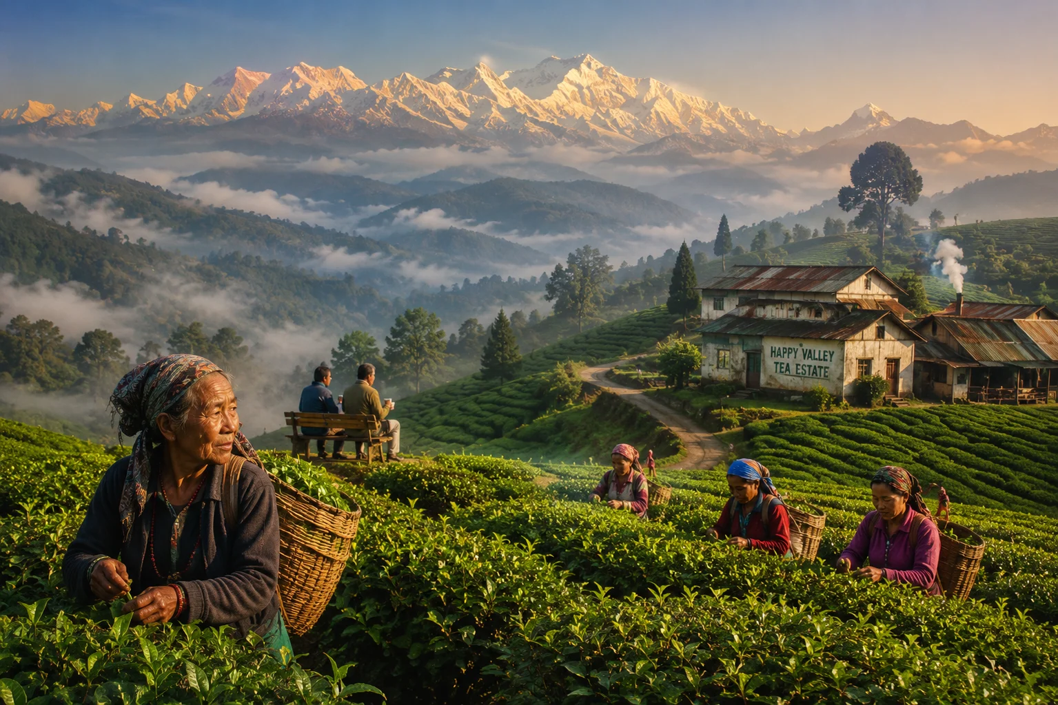 Hidden gems in Darjeeling — Happy Valley Tea Estate, rows of tea bushes at 2000 metres